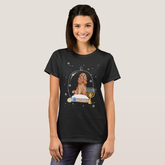 Hanukkah Cocker Spaniel. Dog Snow Globe Pajama T-shirt (Voorkant volledig)
