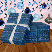 Hanukkah Collage Dark Blue Cool Cute Childs Name Cadeaupapier