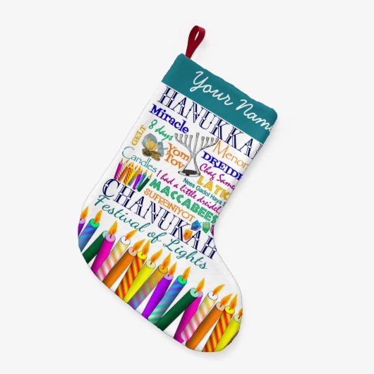 Hanukkah Collage en Rainbow Stars Stocking Kleine Kerstsok (Voorkant (Hangend))