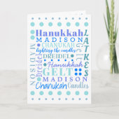 Hanukkah Collage Light Blue Cool Childs Name Feestdagen Kaart (Voorkant)
