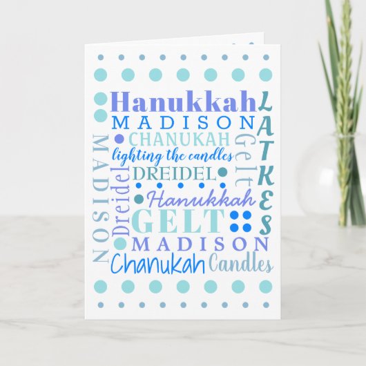 Hanukkah Collage Light Blue Cool Childs Name Feestdagen Kaart (Voorkant)
