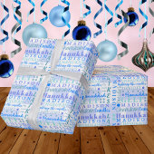 Hanukkah Collage Light Blue Cool Cute Childs Name Cadeaupapier