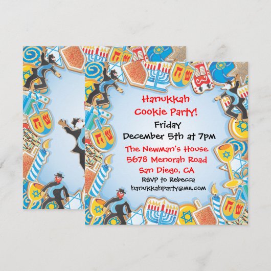 Hanukkah Cookie Party Invitation Kaart (Voorkant / Achterkant)