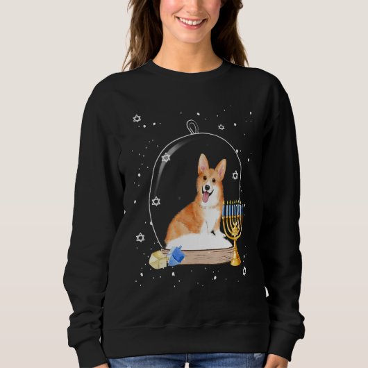 Hanukkah Corgi Dog Snow Globe Pajama Trui (Voorkant)