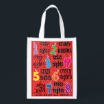 Hanukkah Crazy Nights Canvas tas Boodschappentas<br><div class="desc">Hanukkah Crazy Nights, witte 2-zijdige tas. Alle ontwerpelementen kunnen worden bewerkt. Alle bewerkbare tekst kan worden verwijderd en vervangen door uw eigen bericht. Gebruik uw favoriete lettertype, kleur, grootte en stijl. Gelukkige Chanoeka/Chanoeka! Stijl: Herbruikbare Tas Ga groen en red de planeet met onze herbruikbare boodschappentas! Gemaakt met een lichtgewicht polyester...</div>