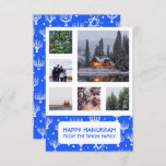 HANUKKAH CUSTOM PHOTO Menorahs Stars Holiday Card<br><div class="desc">Pas deze platte kaart aan door uw eigen tekst en foto's op de voor- of achterzijde toe te voegen. Er is een net voor de foto's die het gemakkelijker maken om het even welke groottefoto's te gebruiken u hebt en hen in een vierkant formaat in een rij opgesloten houden. U...</div>