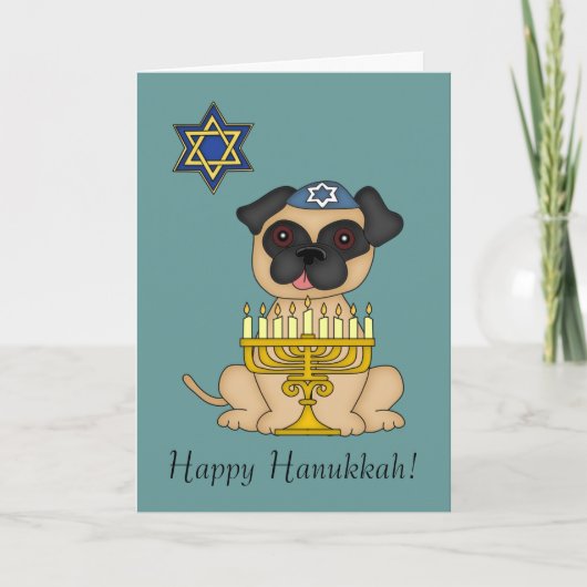 Hanukkah-Cute Jewish Pug Dog Feestdagen Kaart (Voorkant)