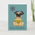 Hanukkah-Cute Jewish Pug Dog Feestdagen Kaart<br><div class="desc">Wie zou er niet van houden om deze schattige kaart voor Hanukkah te ontvangen,  met een kleine,  mooie hond met zijn garnaal,  de menorah voor hem,  terwijl de ster van David naast hem zweeft! De binnenkant is aanpasbaar voor uw gemak.</div>