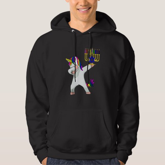 Hanukkah Dabbing Unicorn Jewnicorn Chanukah Jewish Hoodie (Voorkant)
