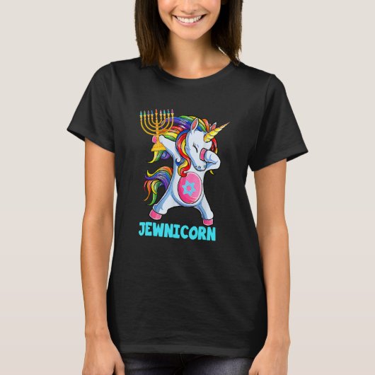 Hanukkah Dabbing Unicorn Jewnicorn Chanukah Jewish T-shirt (Voorkant)
