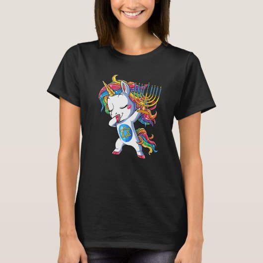 Hanukkah Dabbing Unicorn Jewnicorn Chanukah Jewish T-shirt (Voorkant)