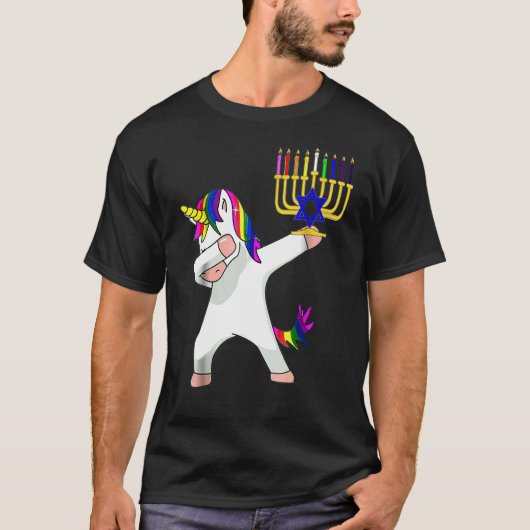 Hanukkah Dabbing Unicorn Jewnicorn Chanukah Joods T-shirt (Voorkant)