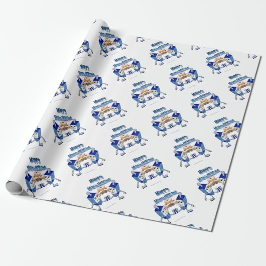 Hanukkah Dancing Dreidels en Jelly Doughnuts Cadeaupapier (Uitgerold)