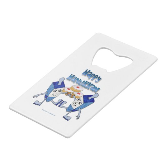Hanukkah Dancing Dreidels en Jelly Doughnuts Creditkaart Flessenopener (Voorkant Gekanteld)
