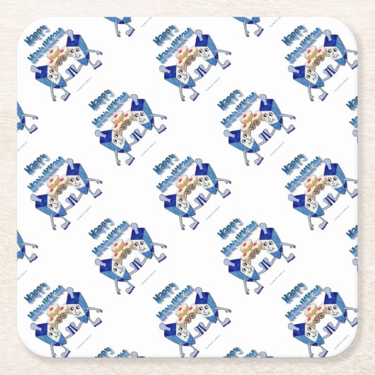 Hanukkah Dancing Dreidels en Jelly Doughnuts Kartonnen Onderzetters (Voorkant)