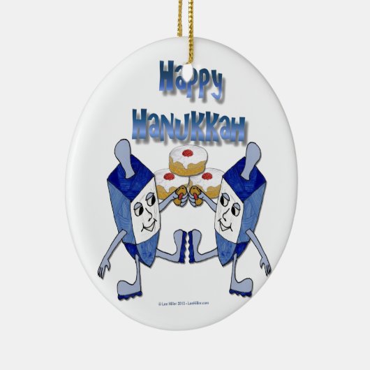 Hanukkah Dancing Dreidels en Jelly Doughnuts Keramisch Ornament (Rechts)