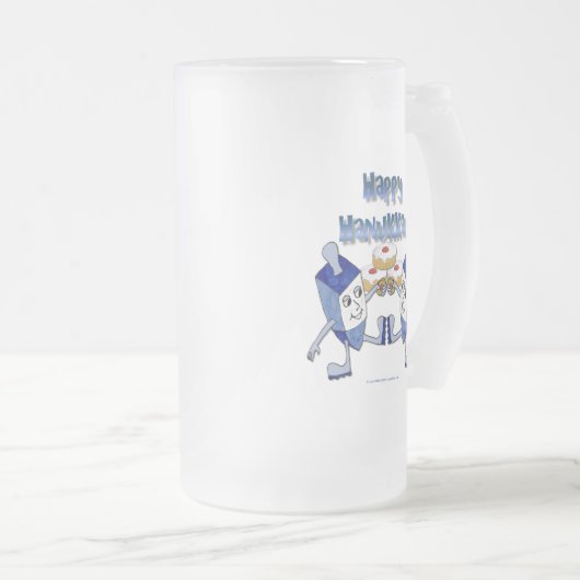 Hanukkah Dancing Dreidels en Jelly Doughnuts Matglas Bierpul (Voorkant rechts)