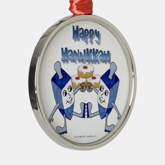 Hanukkah Dancing Dreidels en Jelly Doughnuts Metalen Ornament (Rechts)
