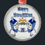 Hanukkah Dancing Dreidels en Jelly Doughnuts Metalen Ornament<br><div class="desc">U bekijkt het Lee Hiller Design Collectie van Home en Kantoor Decor,  Apparel,  Gifts en Collectibles. De Design zijn onder meer Lee Hiller Photography en Mixed Media Digital Art Collectie. Je kunt haar Natuur fotografie uitzichten op http://HikeOurPlanet.com/ en haar wandelende blog volgen in Hot Springs National Park.</div>