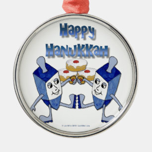 Hanukkah Dancing Dreidels en Jelly Doughnuts Metalen Ornament