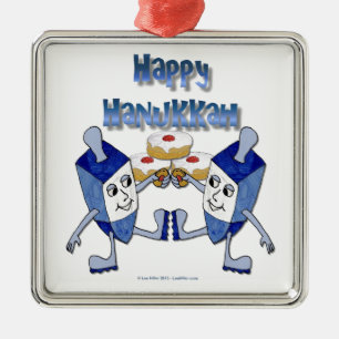 Hanukkah Dancing Dreidels en Jelly Doughnuts Metalen Ornament