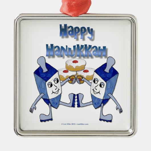 Hanukkah Dancing Dreidels en Jelly Doughnuts Metalen Ornament (Voorkant)
