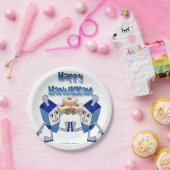 Hanukkah Dancing Dreidels en Jelly Doughnuts Papieren Bordje (Feest)