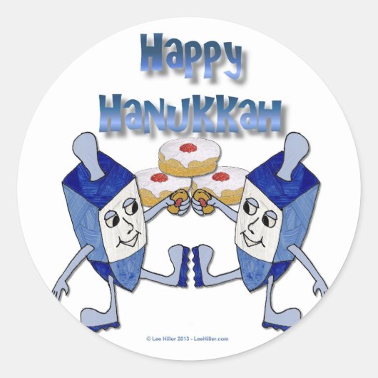 Hanukkah Dancing Dreidels en Jelly Doughnuts Ronde Sticker (Voorkant)