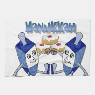 Hanukkah Dancing Dreidels en Jelly Doughnuts Theedoek
