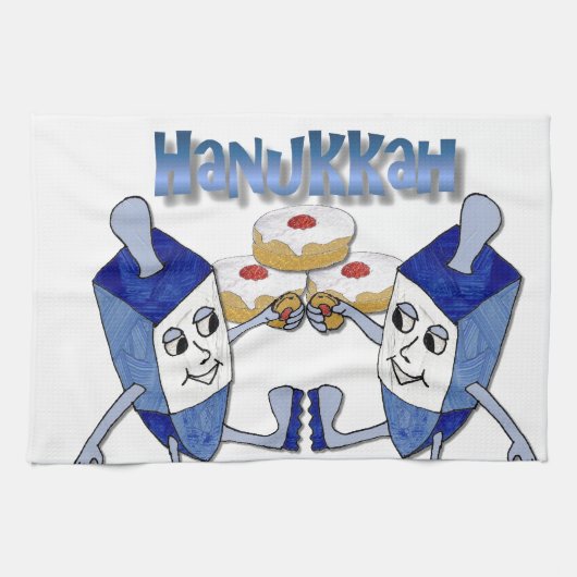 Hanukkah Dancing Dreidels en Jelly Doughnuts Theedoek (Horizontaal)