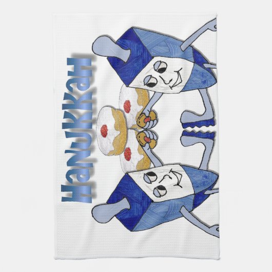 Hanukkah Dancing Dreidels en Jelly Doughnuts Theedoek (Verticaal)