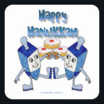 Hanukkah Dancing Dreidels en Jelly Doughnuts Vierkante Sticker<br><div class="desc">Je bekijkt de Lee Hiller-fotografie en het Design-Collectie van Home and Kantoor Decor,  Apparel,  Gifts en Collectibles. De Design zijn onder meer Lee Hiller Photography en Mixed Media Digital Art Collectie. Je kunt haar Natuur fotografie uitzichten op http://HikeOurPlanet.com/ en haar wandelende blog volgen in Hot Springs National Park.</div>