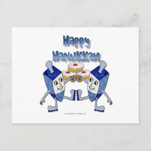 Hanukkah Dansende Dreidels en Gelei Donuts Feestdagenkaart