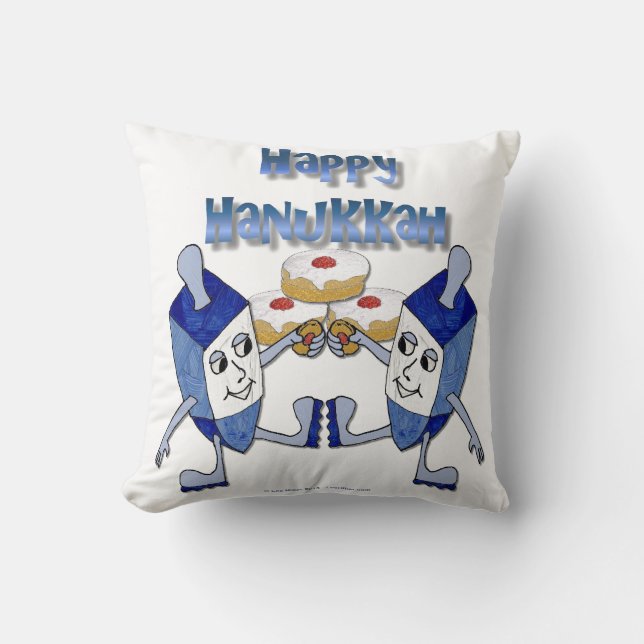 Hanukkah Dansende Dreidels en Gelei Donuts Kussen (Voorkant)