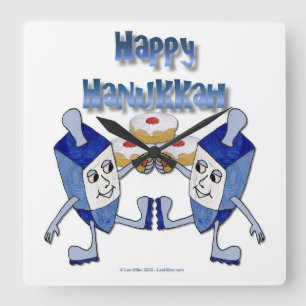 Hanukkah Dansende Dreidels en Gelei Donuts Vierkante Klok
