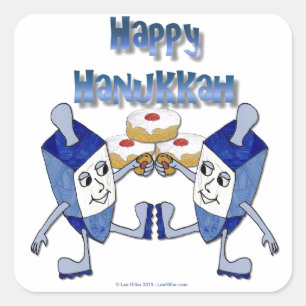 Hanukkah Dansende Dreidels en Gelei Donuts Vierkante Sticker