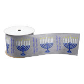 Hanukkah Dark Blue Menorah op Faux Silver Custom Satijnen Lint (Spoel)
