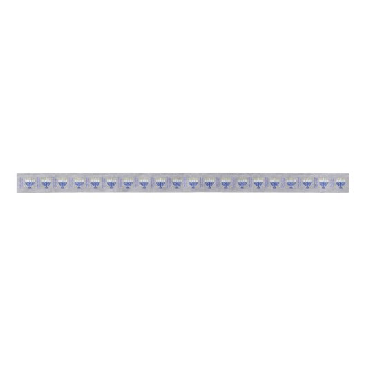 Hanukkah Dark Blue Menorah op Faux Silver Satijnen Lint (Voorkant)