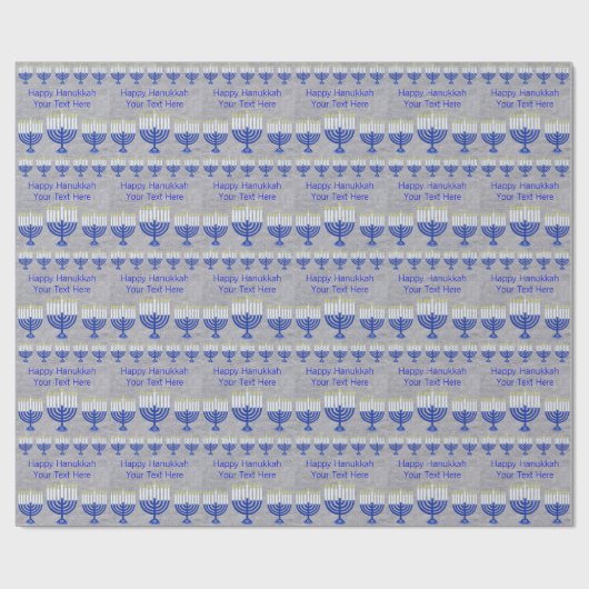 Hanukkah Dark Blue Menorah Silver gepersonaliseerd Cadeaupapier (Vlak)