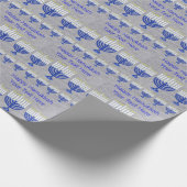 Hanukkah Dark Blue Menorah Silver gepersonaliseerd Cadeaupapier (Hoek)