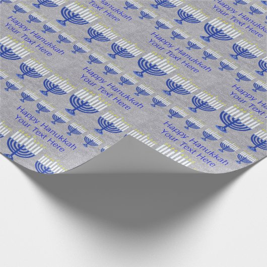 Hanukkah Dark Blue Menorah Silver gepersonaliseerd Cadeaupapier (Hoek)
