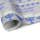 Hanukkah Dark Blue Menorah Silver gepersonaliseerd Cadeaupapier (Rol Hoek)