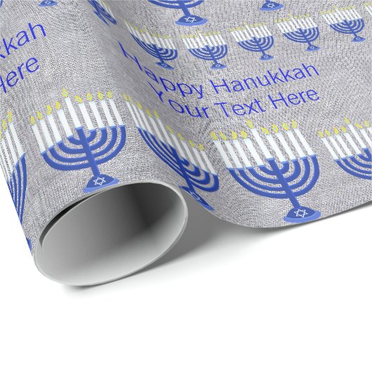 Hanukkah Dark Blue Menorah Silver gepersonaliseerd Cadeaupapier (Rol Hoek)