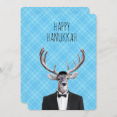 Hanukkah Deer met Tux en Yarmulke Kaart (Voorkant / Achterkant)