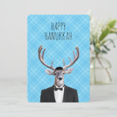Hanukkah Deer met Tux en Yarmulke Kaart (Staand voorkant)