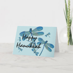 Hanukkah Delicate Blauwe Libel Originele Schilderi Kaart