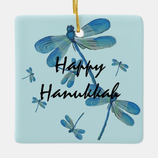 Hanukkah Delicate Blue Dragonfly Origineel schilde Keramisch Ornament (Voorkant)