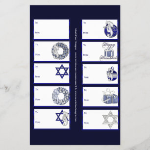 Hanukkah Design 1 Gift Labels op een pagina - 10 D Flyer