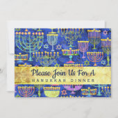 Hanukkah Dinner Gold Blue Menorah Star van David Kaart (Voorkant)