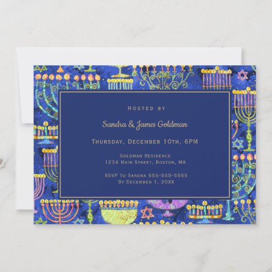 Hanukkah Dinner Gold Blue Menorah Star van David Kaart (Achterkant)